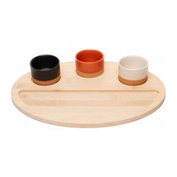 Petisqueira com Bandeja de Bambu e Cumbucas de Cerâmica 33cm x 25cm x 4cm - Lyor